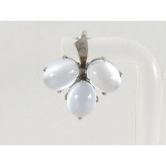 Vintage Sterling Silver Triple Cabochon Moonstone Earrings with Screw Backs - Picture 2 of 6